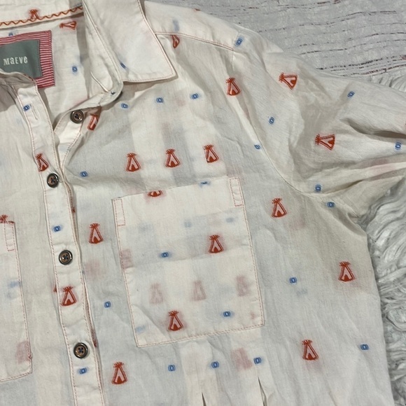 Anthropologie Maeve Miette Teepee Embroidered Button Down Shirt - Picture 4 of 10